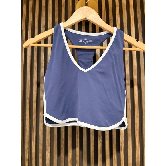 OFFLINE by Aerie Cropped Tank Top Activewear Athletic Racerback White Trim L - Picture 2 of 4